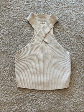 SHEIN Ribbed Cross-Back Crop Top - Cream